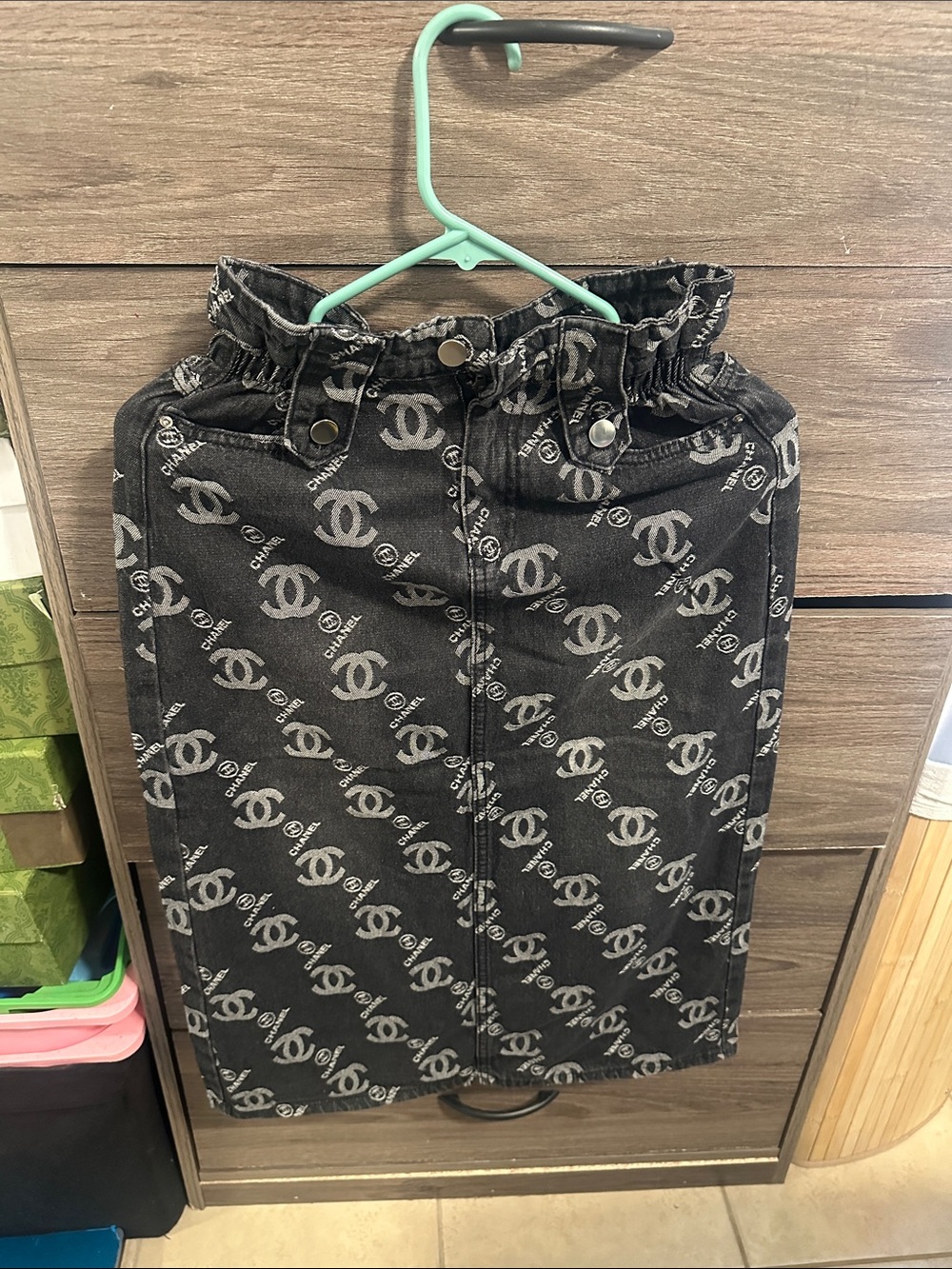 Black Logo-Print Paperbag Waist Skirt size S
